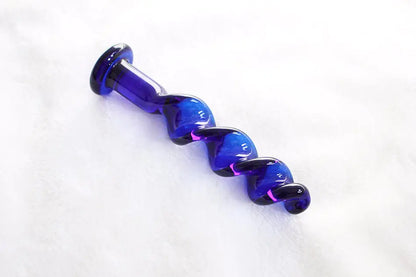 Blue Ripple Crystal Dildo and Glass Anal Plug Toys