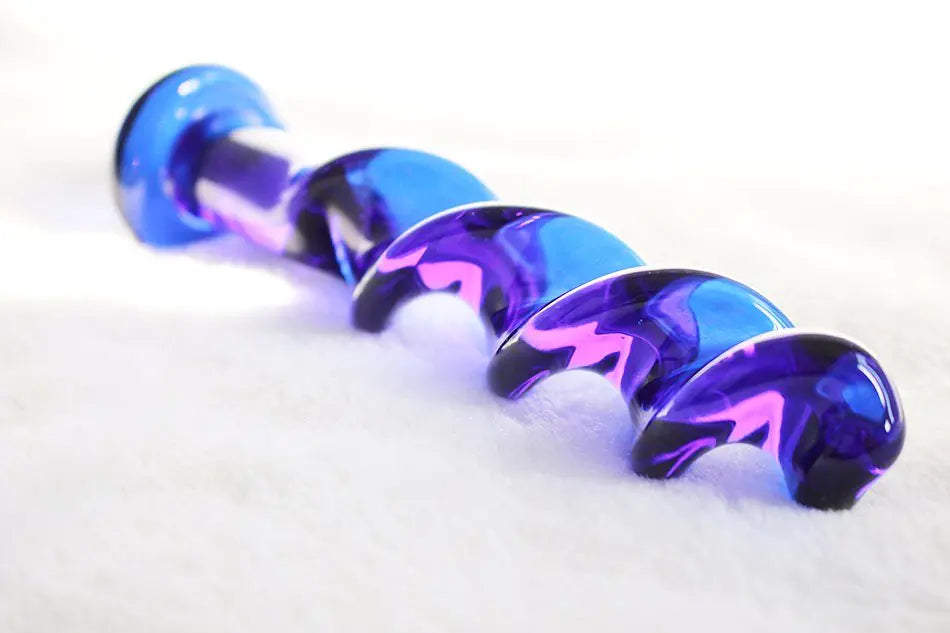 Blue Ripple Crystal Dildo and Glass Anal Plug Toys