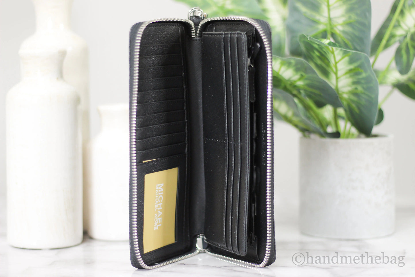 Michael Kors Jet Set Large Black Signature Continental Travel Wristlet Wallet