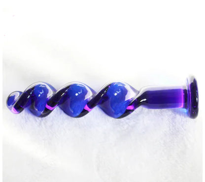 Blue Ripple Crystal Dildo and Glass Anal Plug Toys
