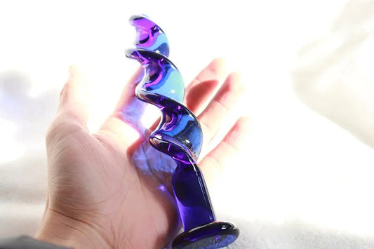 Blue Ripple Crystal Dildo and Glass Anal Plug Toys
