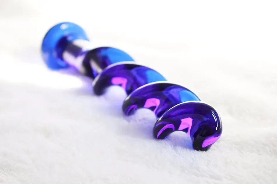 Blue Ripple Crystal Dildo and Glass Anal Plug Toys