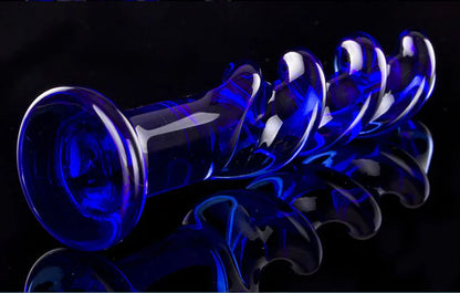 Blue Ripple Crystal Dildo and Glass Anal Plug Toys